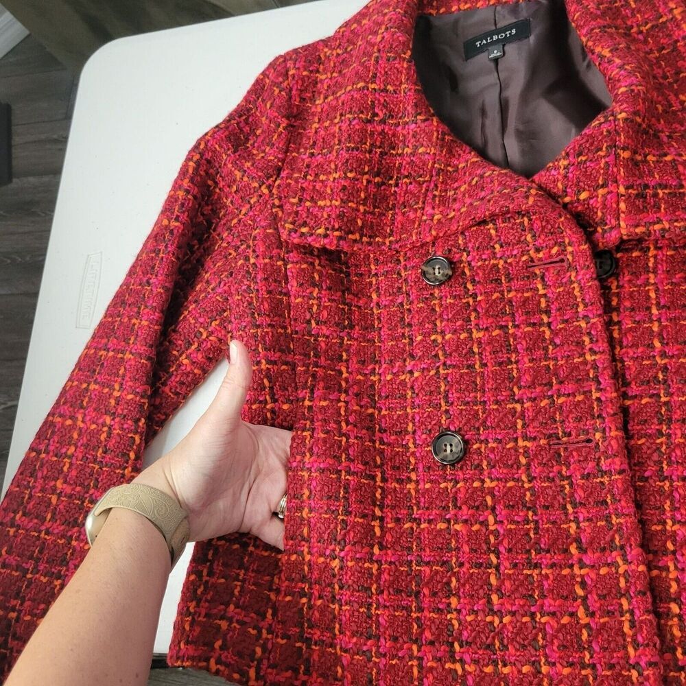 Talbots Wool Blend Blazer Womens 8 Tweed Burgundy Old Money Textured Jacket - Picture 12 of 12